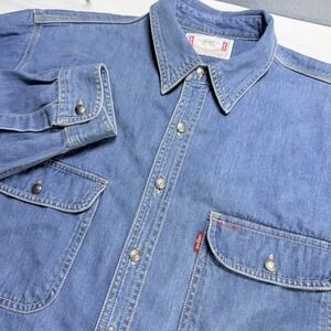 VTG 90s Levi's Men L Denim Button Down Shirt Long Sleeve Indigo Western Red Tab